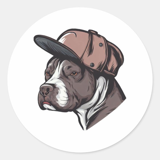 Pitbull Wearing Cap Classic Round Sticker (Front)