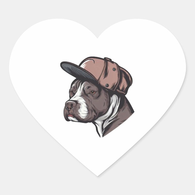 Pitbull Wearing Cap Heart Sticker (Front)