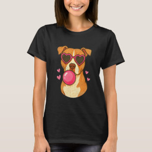 Pitbull Wearing Pink Glasses And Blowing Pink Bubb T-Shirt