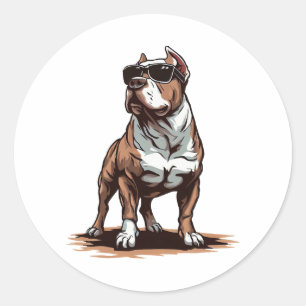 PITBULL WEARING SHADES CLASSIC ROUND STICKER