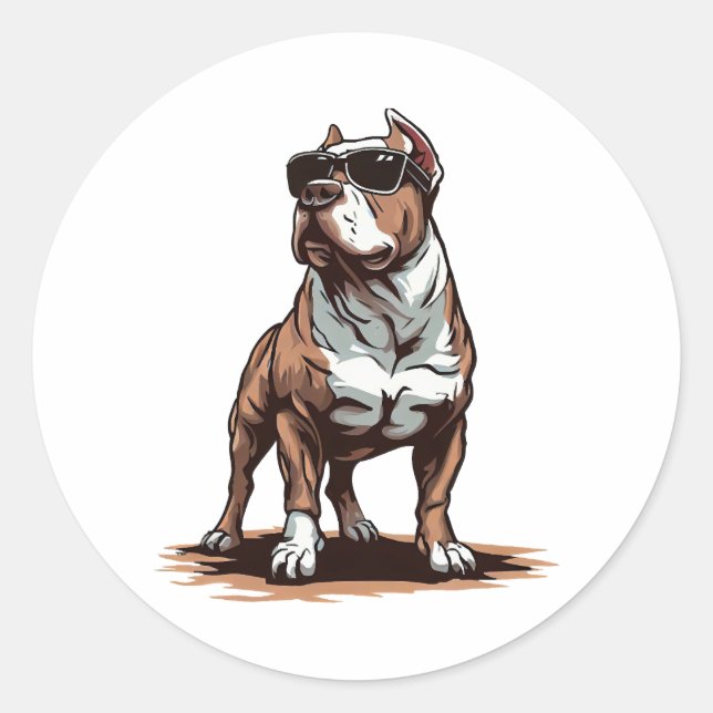 PITBULL WEARING SHADES CLASSIC ROUND STICKER (Front)