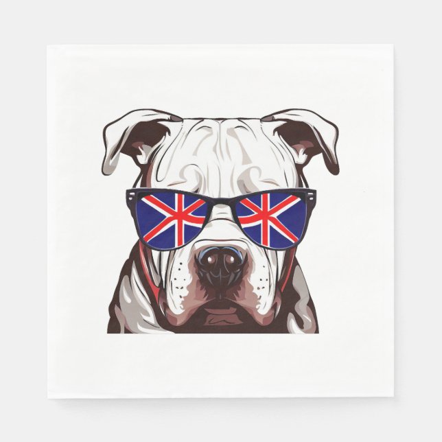 Pitbull Wearing Union Jack Sunglasses Napkin (Front)