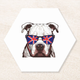 Pitbull Wearing Union Jack Sunglasses Paper Coaster