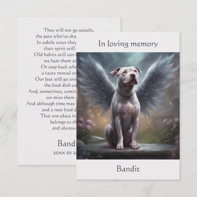 Pitbull White Memorial Poem Custom Name Sympathy Thank You Card (Front/Back)