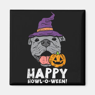 Pitbull Witch Happy Howl O Ween Pumpkin Halloween Magnet