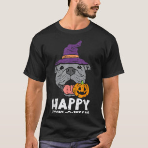 Pitbull Witch Happy Howl O Ween Pumpkin Halloween T-Shirt