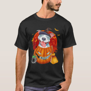 Pitbull Witch Pumpkin Halloween T-Shirt