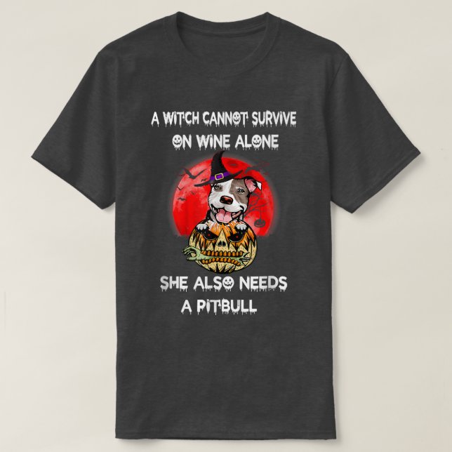Pitbull Witch Pumpkin Halloween T-Shirt (Design Front)