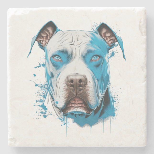 Pitbull with Blue Eyes | Dog Lover's  Stone Coaster (Front)