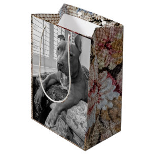 Pitbull with Flowers Photography  Medium Gift Bag