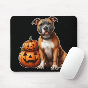 Pitbull with Halloween Pumpkins Mouse Mat