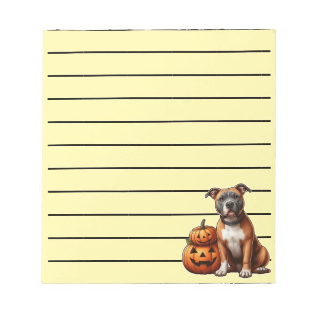 Pitbull with Halloween Pumpkins Notepad (Front)
