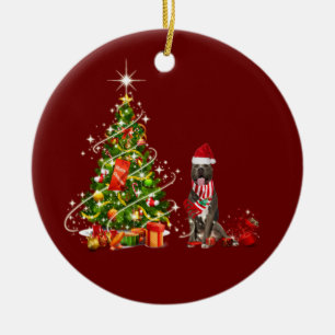 pitbull With Hat Scaft Christmas Ceramic Tree Decoration