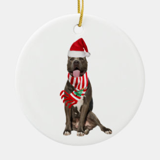 PITBULL With Hat Scaft Christmas Ceramic Tree Decoration