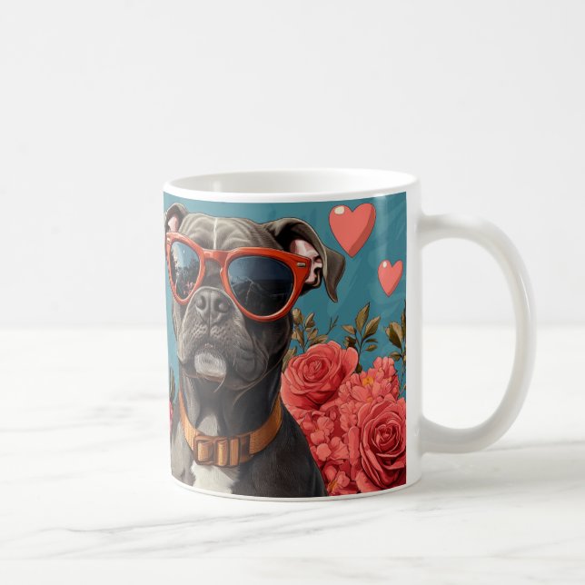 Pitbull With Heart Roses Valentine's Day Coffee Mug (Right)