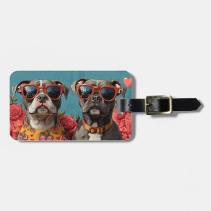Pitbull With Heart Roses Valentine's Day Luggage Tag
