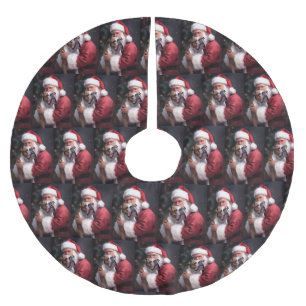 Pitbull With Santa Claus Festive Christmas Brushed Polyester Tree Skirt