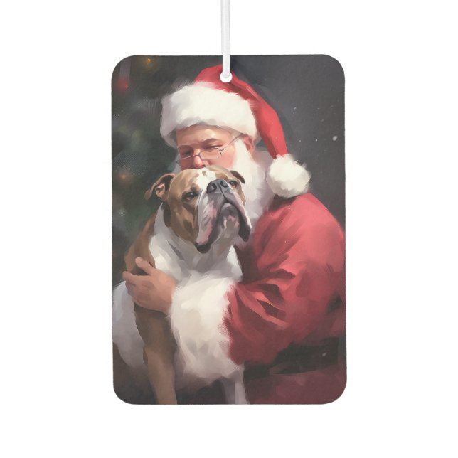 Pitbull With Santa Claus Festive Christmas Car Air Freshener (Front)