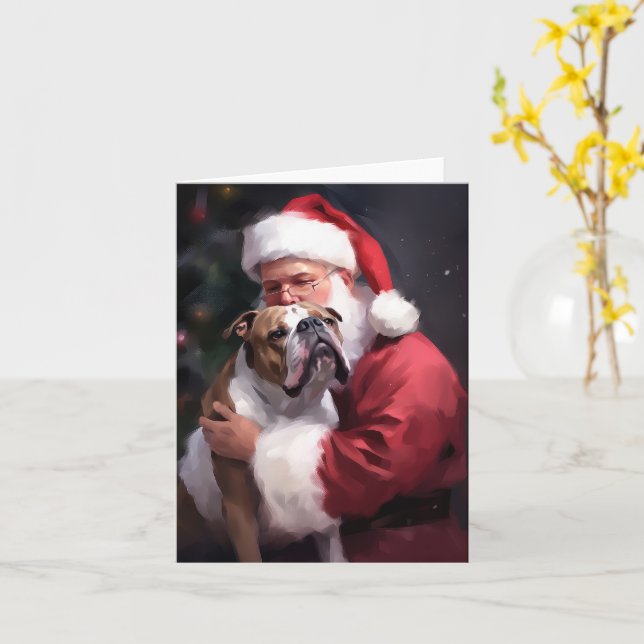 Pitbull With Santa Claus Festive Christmas Card (Yellow Flower)