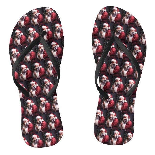 Pitbull With Santa Claus Festive Christmas Flip Flops (Footbed)