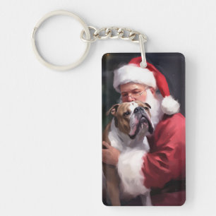 Pitbull With Santa Claus Festive Christmas Key Ring