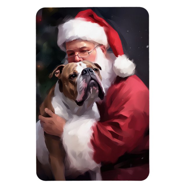 Pitbull With Santa Claus Festive Christmas Magnet (Vertical)