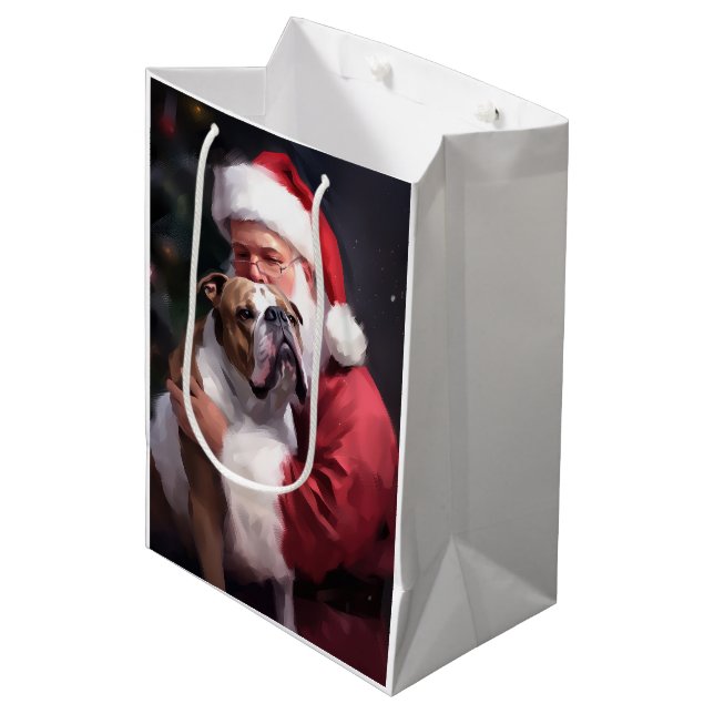 Pitbull With Santa Claus Festive Christmas Medium Gift Bag (Front Angled)