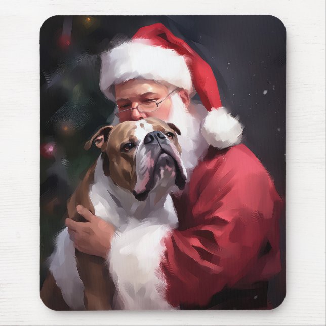 Pitbull With Santa Claus Festive Christmas Mouse Mat (Front)