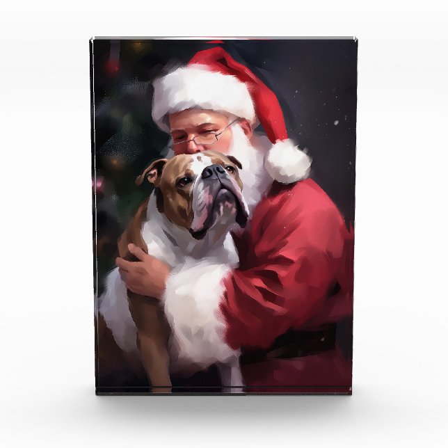 Pitbull With Santa Claus Festive Christmas Photo Block (Front)