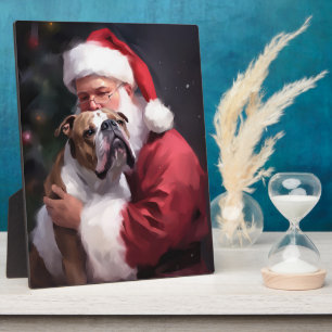 Pitbull With Santa Claus Festive Christmas Plaque