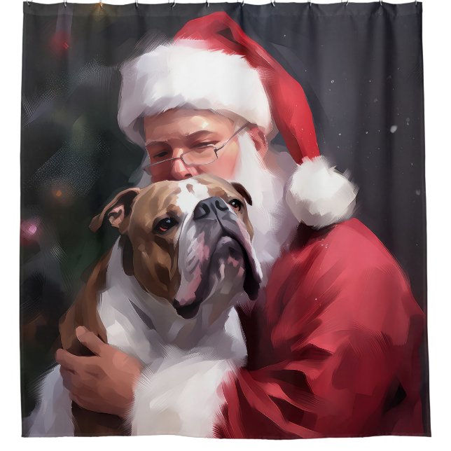 Pitbull With Santa Claus Festive Christmas Shower Curtain (Front)