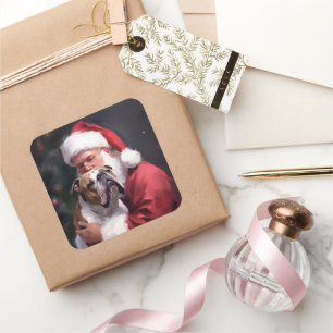 Pitbull With Santa Claus Festive Christmas Square Sticker