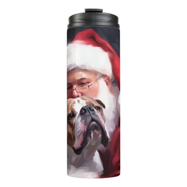 Pitbull With Santa Claus Festive Christmas Thermal Tumbler (Front)