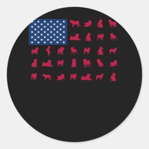 Pitbull with The American Flag Classic Round Sticker