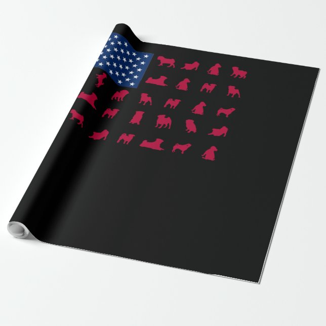 Pitbull with The American Flag Wrapping Paper (Unrolled)