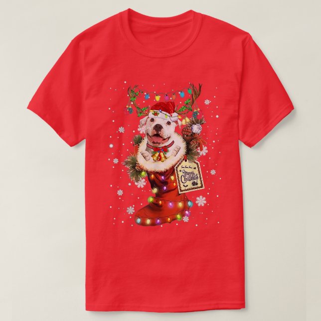 Pitbull Xmas Boot Christmas Sock Winter Snow  T-Shirt (Design Front)