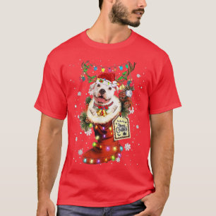 Pitbull Xmas Boot Christmas Sock Winter Snow  T-Shirt