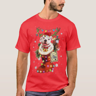 Pitbull Xmas Boot Christmas Sock Winter Snow  T-Shirt