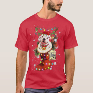 Pitbull Xmas Boot Christmas Sock Winter Snow  T-Shirt