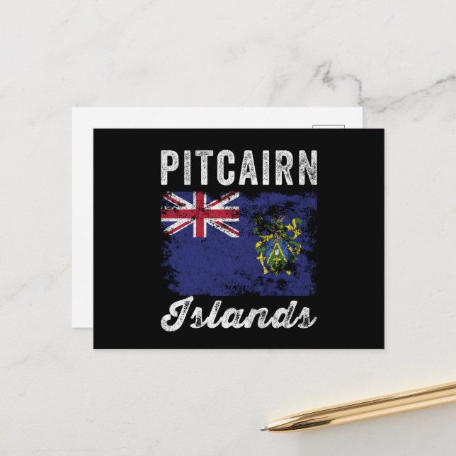 Pitcairn Islands Flag Distressed Postcard (Front/Back In Situ)