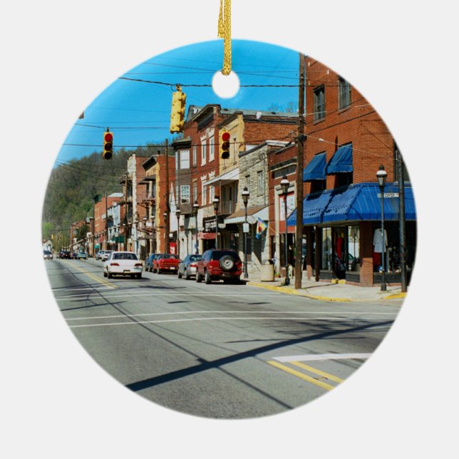 Pitcairn, PA-Photo-Holiday-Ornament-Night-Day- Ceramic Tree Decoration (Back)
