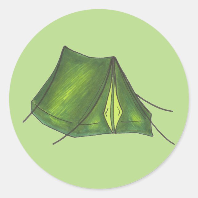 Pitch a Tent Summer Camp Camping Hiking Green Classic Round Sticker (Front)