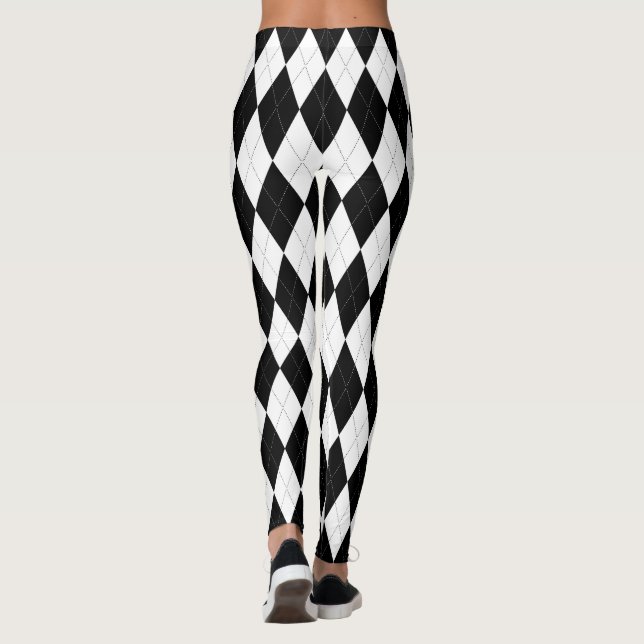 Pitch Black Argyle White Small Diamond Shape Leggings (Back)