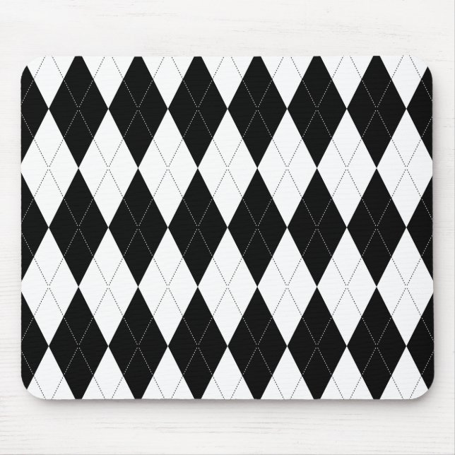 Pitch Black Argyle White Small Diamond Shape Mouse Mat (Front)