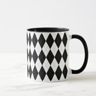 Pitch Black Argyle White Small Diamond Shape Mug