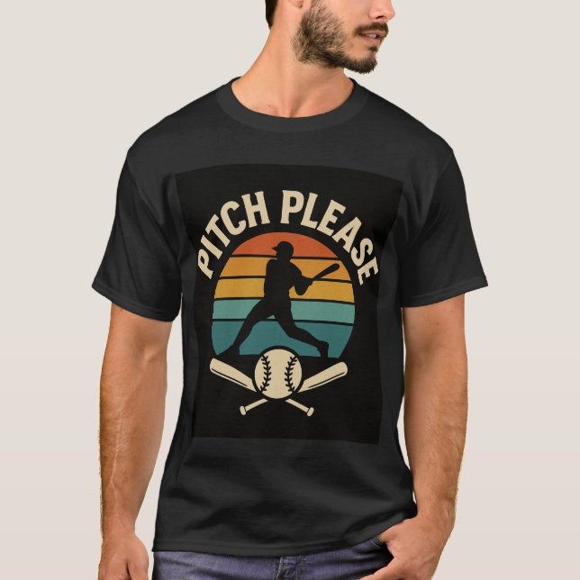 Pitch Please Baseball — Retro Sunset, Batter Silho T-Shirt (Front)