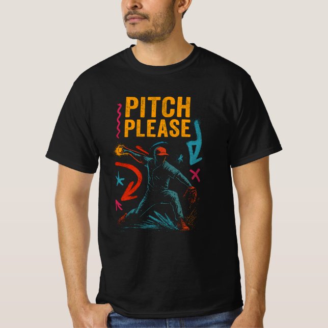 Pitch Please – Neon Graffiti Baseball Tee (Front)