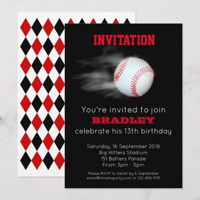 Pitch The Ball Baseball Team Customised Editable Invitation (Front/Back)