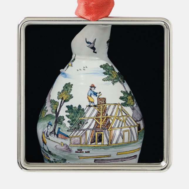Pitcher depicting the construction of a metal tree decoration (Front)