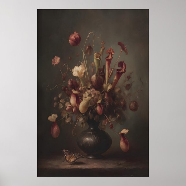Pitcher Plants And Butterfly Wild Florals In Poster (Front)